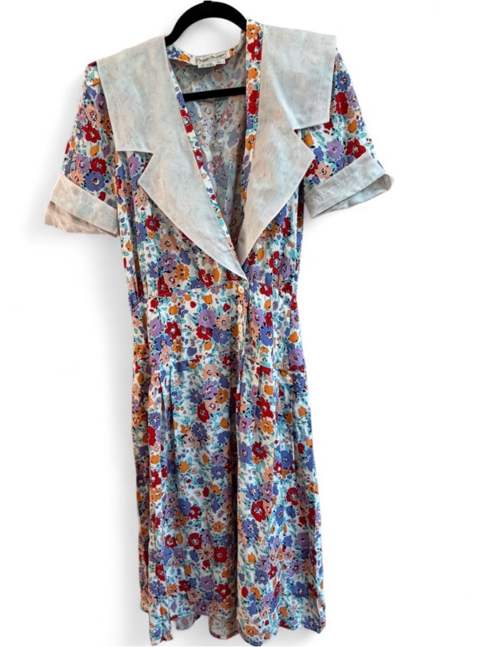 Maggy Boutique Vintage Floral V-Neck Button Multicolor Dress 80s Garden Cottage